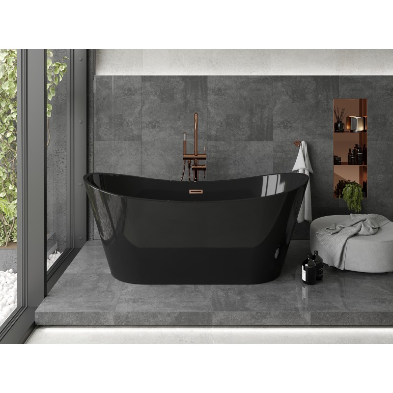 Mexen Montana freistehende Badewanne 170 x 80 cm, schwarz, Überlauf gebürstetes Kupfer - 52011708070-65