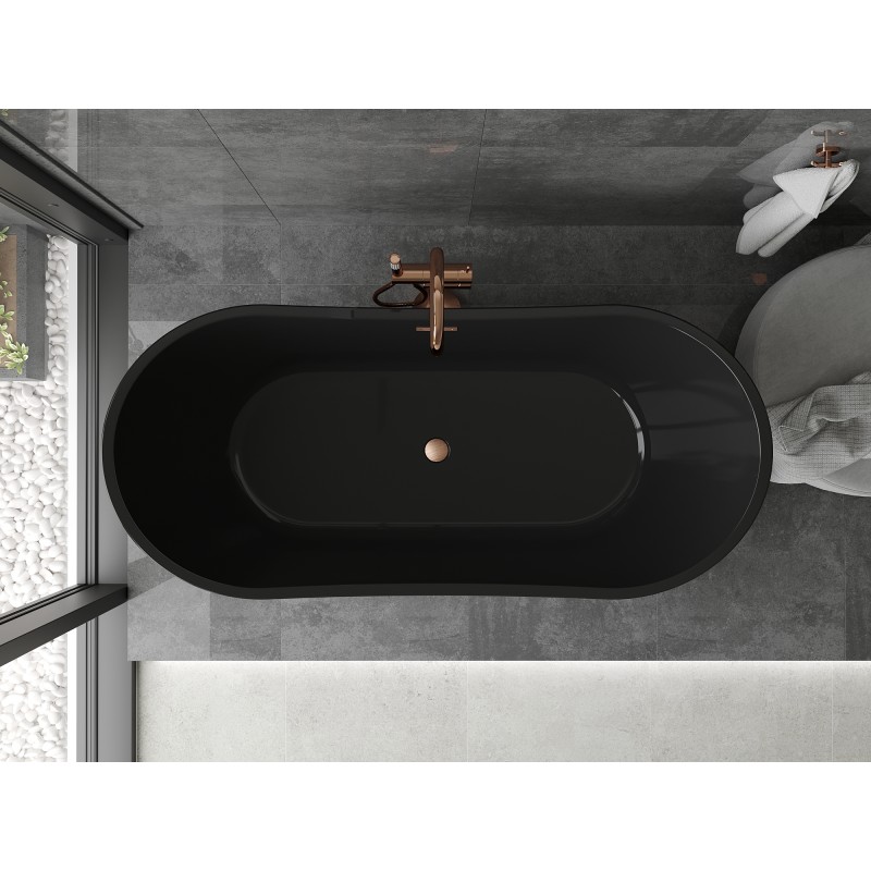 Mexen Montana freistehende Badewanne 170 x 80 cm, schwarz, Überlauf gebürstetes Kupfer - 52011708070-65