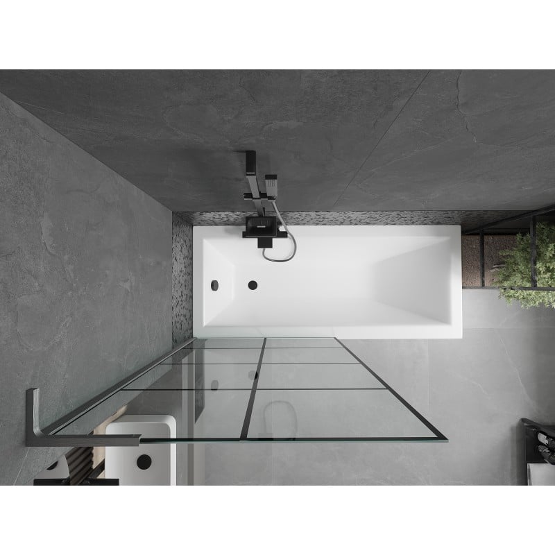 Mexen Next L Badewannenwand 1-flügelig 90 x 150 cm, schwarzes Gitter, gun gray gebürstet - 895-090-000-03-77-66