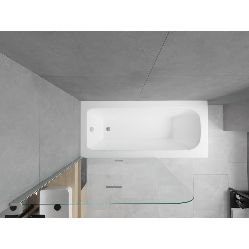 Mexen Vega Rechteckige Badewanne 170 x 70 cm mit Verkleidung und 2-flügeliger 80 cm Trennwand, transparent, Chrom