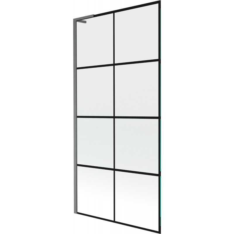 Mexen Next L Badewannenwand 1-flügelig 90 x 150 cm, schwarzes Gitter, gun gray gebürstet - 895-090-000-03-77-66