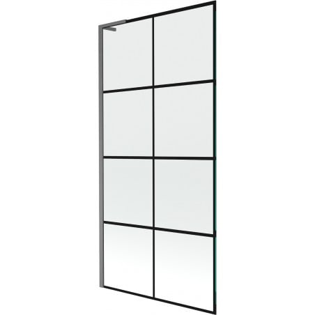 Mexen Next L Badewannenwand 1-flügelig 90 x 150 cm, schwarzes Gitter, gun gray gebürstet - 895-090-000-03-77-66