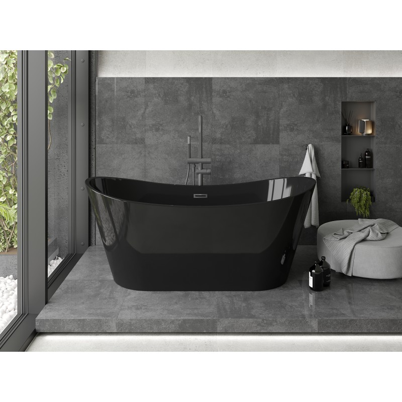 Mexen Montana freistehende Badewanne 170 x 80 cm, schwarz, Überlauf gun gray gebürstet - 52011708070-66
