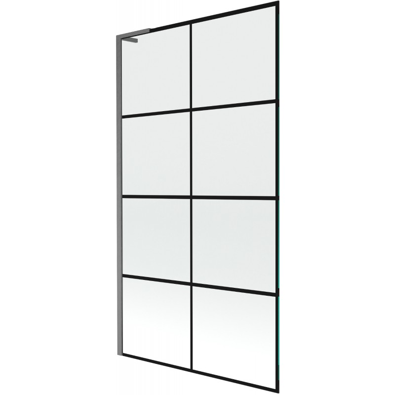 Mexen Next L Badewannenfaltwand 1-flügelig 100 x 150 cm, schwarzes Gitter, gebürstet Gun Gray - 895-100-000-03-77-66