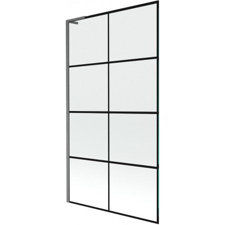 Mexen Next L Badewannenfaltwand 1-flügelig 100 x 150 cm, schwarzes Gitter, gebürstet Gun Gray - 895-100-000-03-77-66