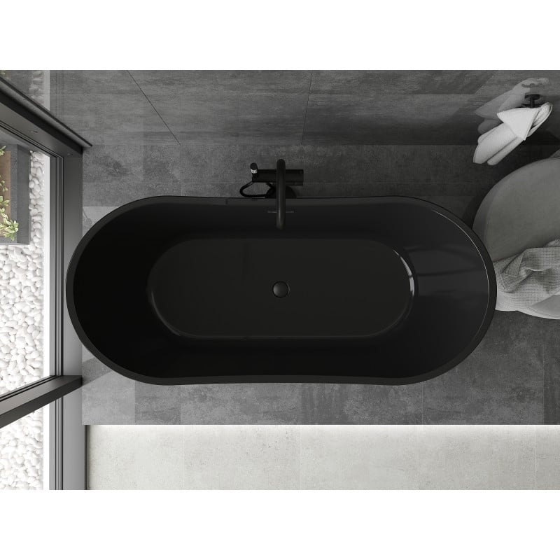 Mexen Montana freistehende Badewanne 170 x 80 cm, schwarz, schwarzer Überlauf - 52011708070-70