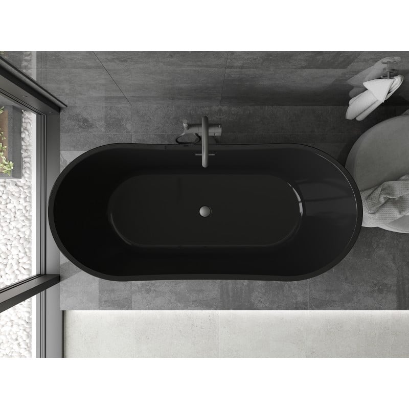 Mexen Montana freistehende Badewanne 170 x 80 cm, schwarz, Überlauf Gun Metal - 52011708070-95