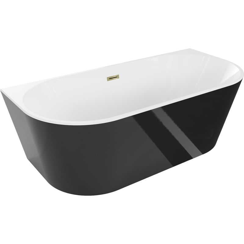 Mexen Oval freistehende Wannenbank 180 x 80 cm, weiß/schwarz, Überlauf gold - 52671808075-50