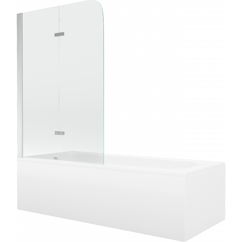 Mexen Vega Rechteckige Badewanne 170 x 70 cm mit Verkleidung und 2-flügeliger 80 cm Trennwand, transparent, Chrom