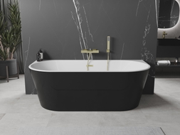 Mexen Oval freistehende Badewanne an der Wand 180 x 80 cm, weiß/schwarz, Überlauf gold gebürstet - 52671808075-55
