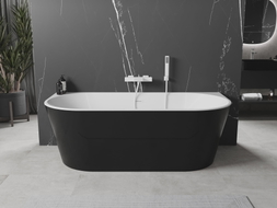 Mexen Oval freistehende Wandbadewanne 180 x 80 cm, weiß/schwarz, weißer Überlauf - 52671808075-20