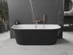 Mexen Oval freistehende Wanne an der Wand 180 x 80 cm, weiß/schwarz, Überlauf Roségold - 52671808075-60