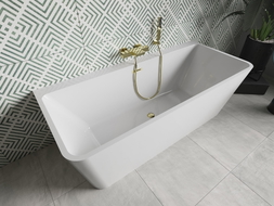 Mexen Volta freistehende Wandbadewanne 170 x 75 cm, weiß, Überlauf gold - 51131707500-50
