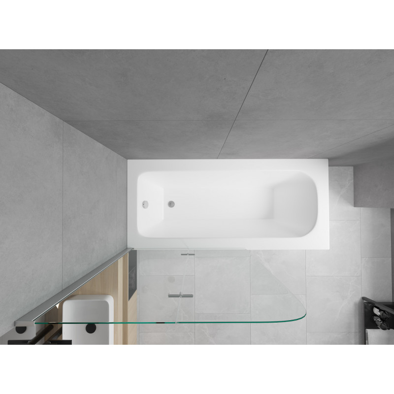 Mexen Vega Rechteckige Badewanne 170 x 70 cm mit Verkleidung und 2-flügeliger 100 cm Duschwand, transparent, chrom