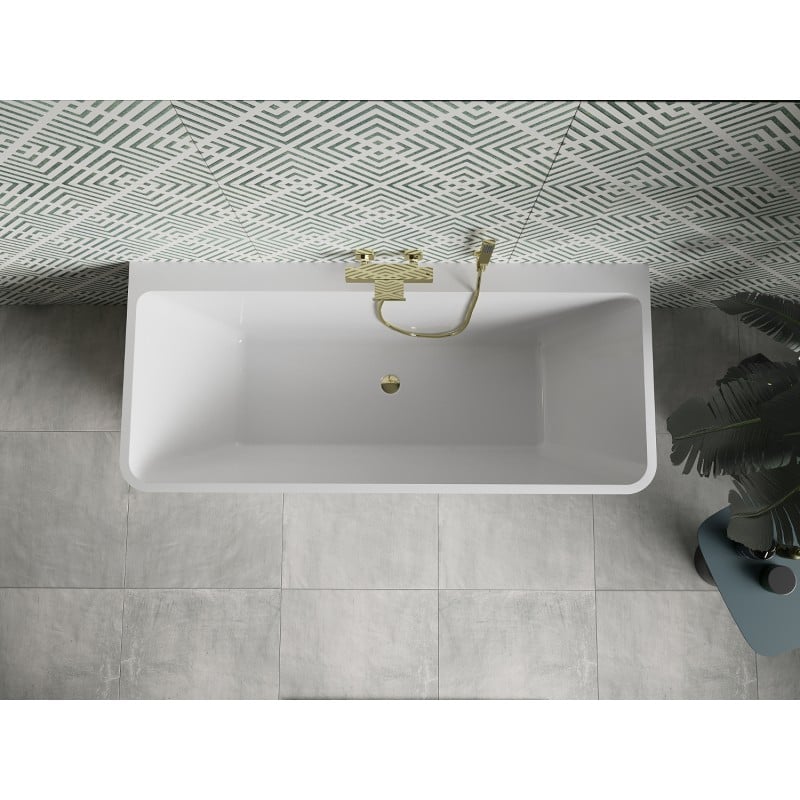 Mexen Volta freistehende Wandbadewanne 170 x 75 cm, weiß, Überlauf gold - 51131707500-50