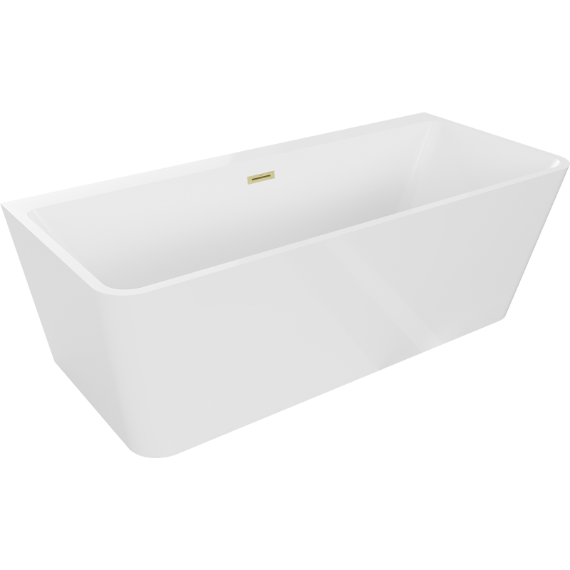 Mexen Volta freistehende wandmontierte Badewanne 150 x 75 cm, weiß, Überlauf gebürstetes Gold - 51131507500-55