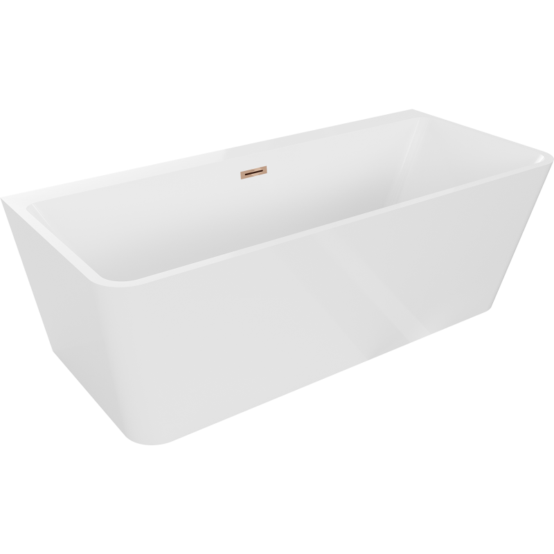 Mexen Volta freistehende, wandnahe Badewanne 150 x 75 cm, weiß, Überlauf in Roségold - 51131507500-60