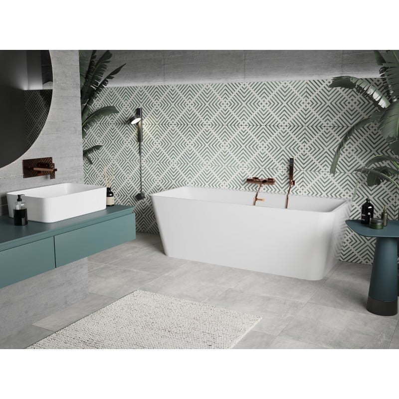 Mexen Volta freistehende Wanne wandmontiert 170 x 75 cm, weiß, Überlauf Roségold - 51131707500-60