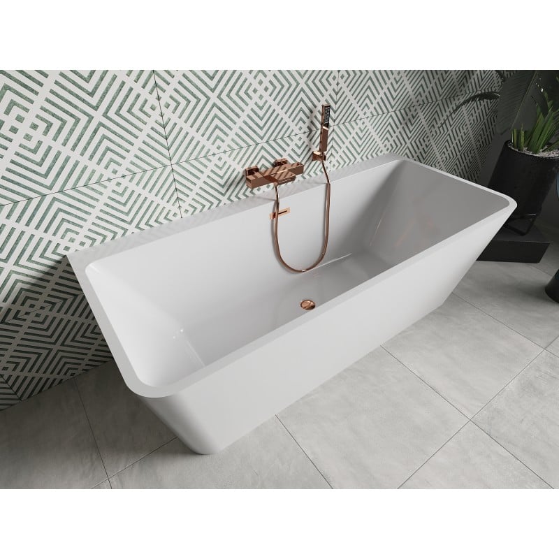 Mexen Volta freistehende Wanne wandmontiert 170 x 75 cm, weiß, Überlauf Roségold - 51131707500-60