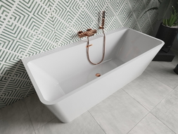Mexen Volta freistehende Wanne wandmontiert 170 x 75 cm, weiß, Überlauf Roségold - 51131707500-60