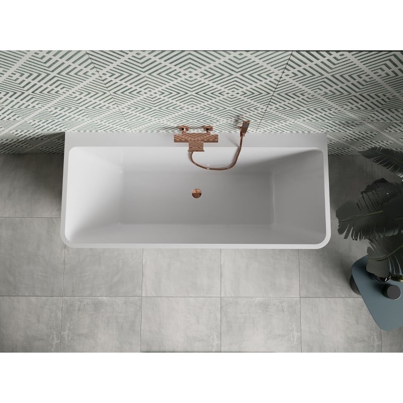 Mexen Volta freistehende Wanne wandmontiert 170 x 75 cm, weiß, Überlauf Roségold - 51131707500-60