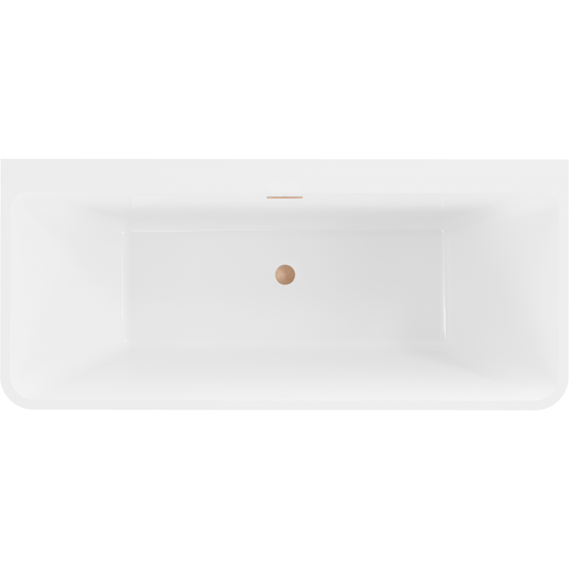 Mexen Volta freistehende, wandnahe Badewanne 150 x 75 cm, weiß, Überlauf gebürstetes Kupfer - 51131507500-65