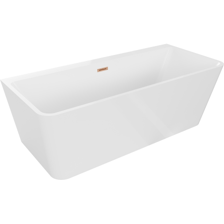 Mexen Volta freistehende, wandnahe Badewanne 150 x 75 cm, weiß, Überlauf gebürstetes Kupfer - 51131507500-65