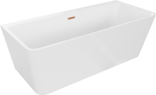 Mexen Volta freistehende, wandnahe Badewanne 150 x 75 cm, weiß, Überlauf gebürstetes Kupfer - 51131507500-65