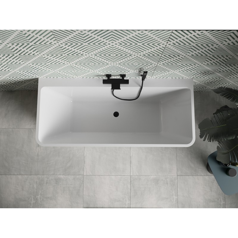 Mexen Volta freistehende Wandbadewanne 150 x 75 cm, weiß, schwarzer Überlauf - 51131507500-70