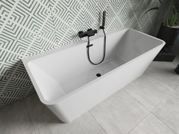 Mexen Volta freistehende wandnahe Badewanne 170 x 75 cm, weiß, schwarzer Überlauf - 51131707500-70