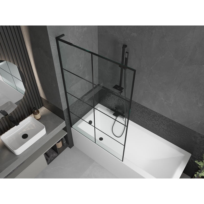 Mexen Next L Badewanne Paravent 1-flügelig 100 x 150 cm, schwarzes Gitter, schwarz - 895-100-000-03-77-70