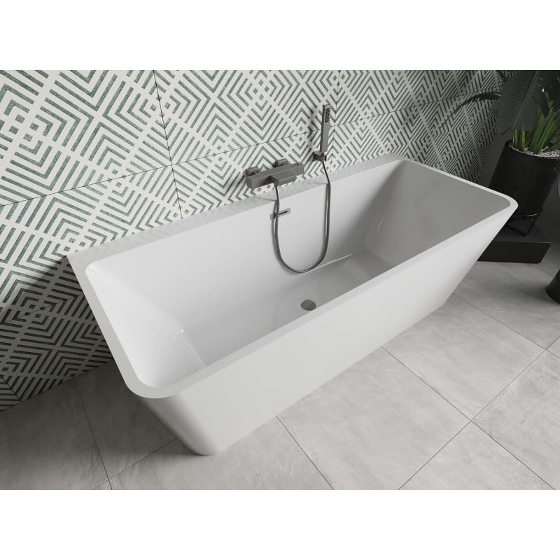Mexen Volta freistehende an der Wand stehende Badewanne 150 x 75 cm, weiß, Überlauf Gun Metal - 51131507500-95
