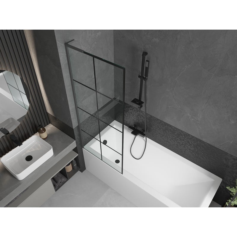 Mexen Next L Duschabtrennung 1-flügelig 70 x 150 cm, schwarzes Gitter, Gun Metal - 895-070-000-03-77-95