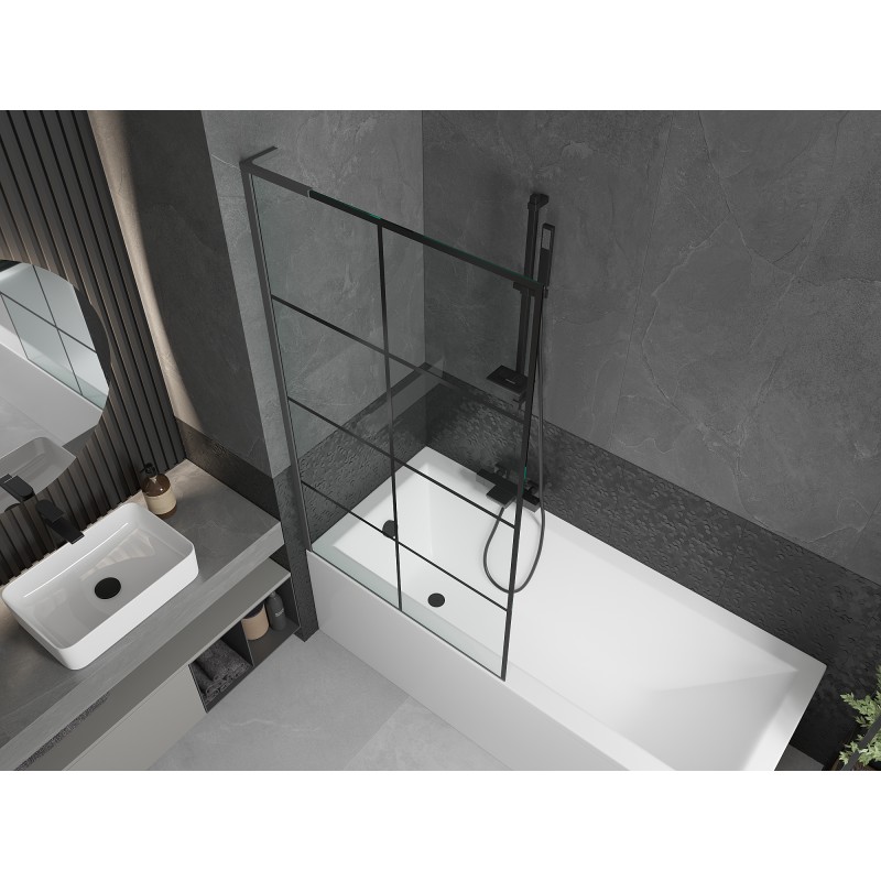 Mexen Next L Badewannenfaltwand 1-teilig 90 x 150 cm, schwarzes Karo, Gun Metal - 895-090-000-03-77-95