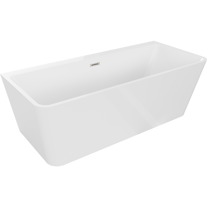 Mexen Volta freistehende, wandnahe Badewanne 170 x 75 cm, weiß, Überlauf gebürsteter Nickel - 51131707500-97