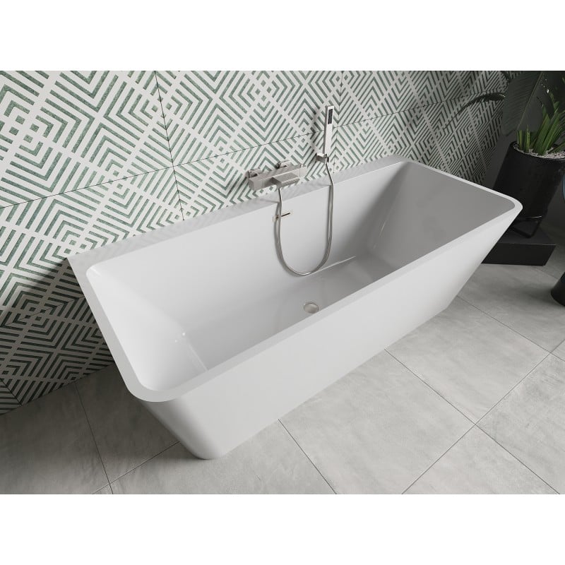 Mexen Volta freistehende, wandnahe Badewanne 170 x 75 cm, weiß, Überlauf gebürsteter Nickel - 51131707500-97