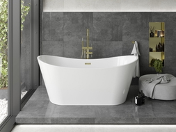 Mexen Montana freistehende Badewanne 180 x 80 cm, weiß, Überlauf golden - 52011808000-50