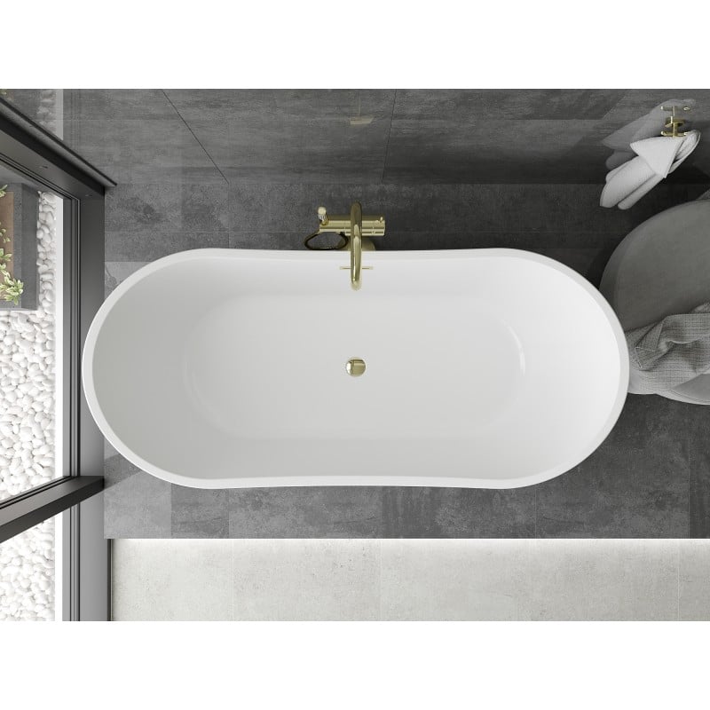 Mexen Montana freistehende Badewanne 180 x 80 cm, weiß, Überlauf golden - 52011808000-50