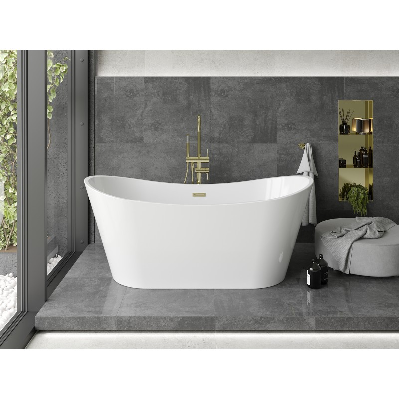 Mexen Montana Freistehende Badewanne 180 x 80 cm, weiß, Überlauf gold gebürstet - 52011808000-55