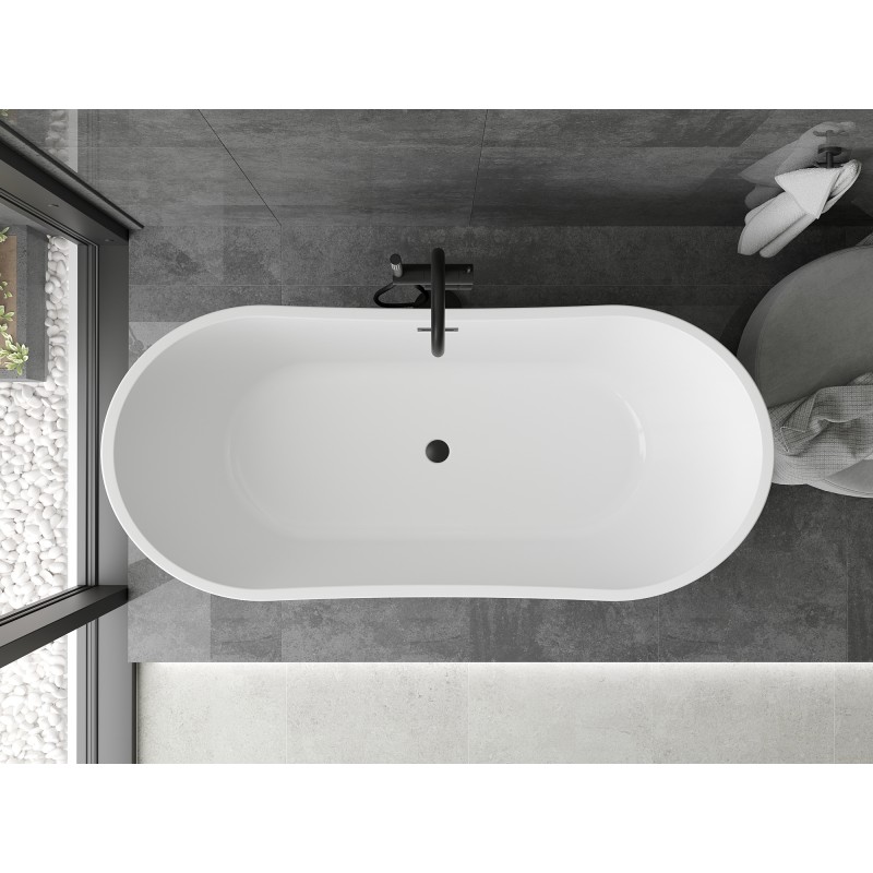 Mexen Montana freistehende Badewanne 180 x 80 cm, weiß, Überlauf schwarz - 52011808000-70