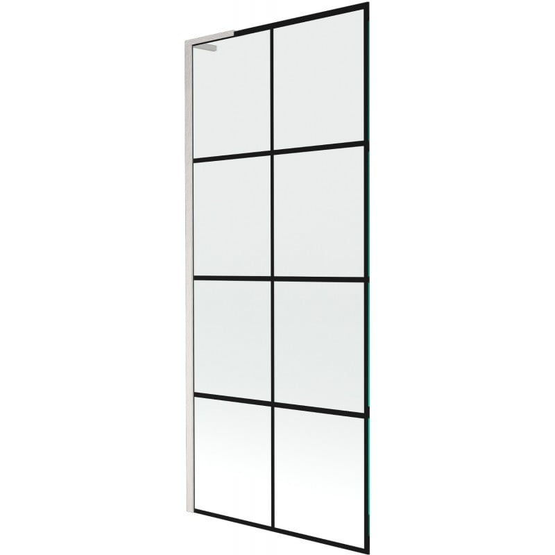 Mexen Next L Badewannenfaltwand 1-flügelig 80 x 150 cm, schwarzes Gitternetz, gebürsteter Nickel - 895-080-000-03-77-97