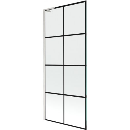 Mexen Next L Badewannenfaltwand 1-flügelig 80 x 150 cm, schwarzes Gitternetz, gebürsteter Nickel - 895-080-000-03-77-97