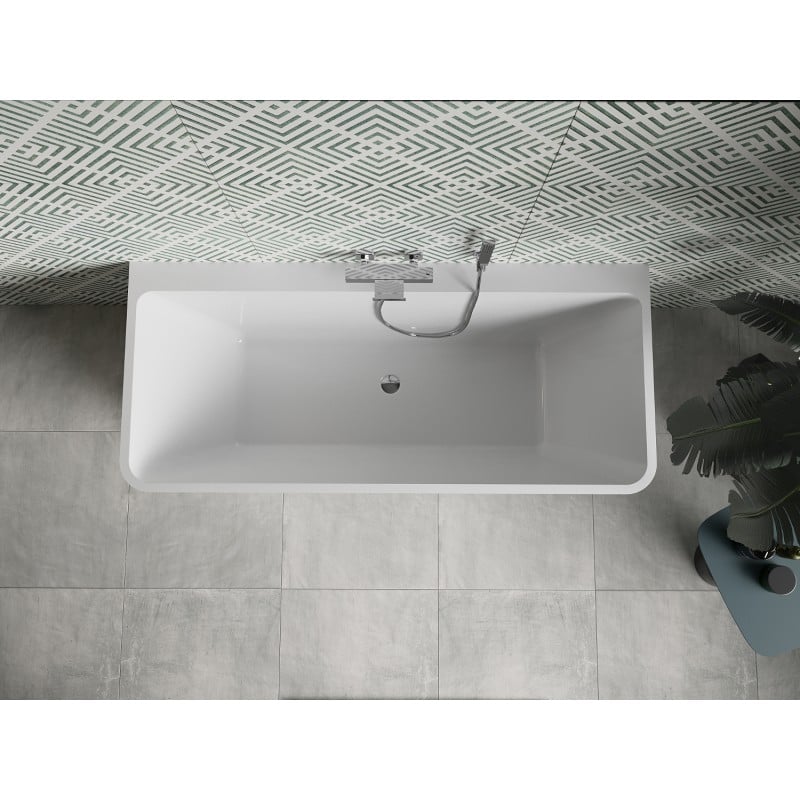 Mexen Volta freistehende, wandmontierte Badewanne 150 x 75 cm, weiß/schwarz, Überlauf chrom - 51131507575-01