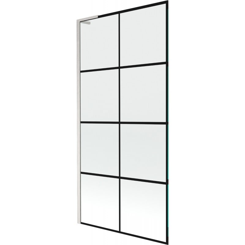 Mexen Next L Badewannenfaltwand 1-flügelig 90 x 150 cm, schwarzes Gitter, gebürsteter Nickel - 895-090-000-03-77-97