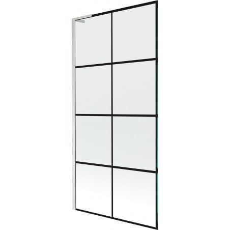 Mexen Next L Badewannenfaltwand 1-flügelig 90 x 150 cm, schwarzes Gitter, gebürsteter Nickel - 895-090-000-03-77-97