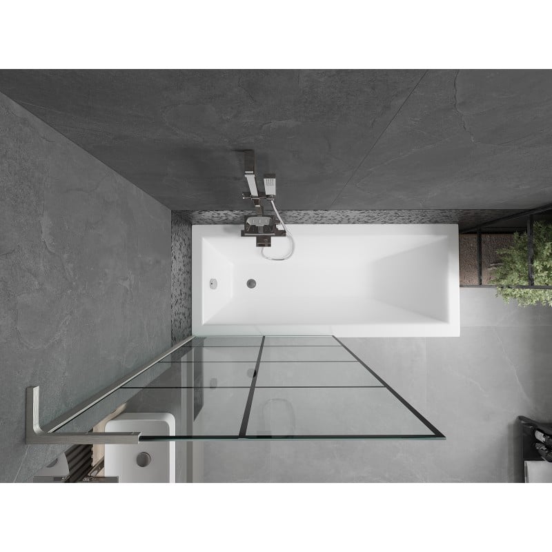 Mexen Next L Badewannenfaltwand 1-flügelig 90 x 150 cm, schwarzes Gitter, gebürsteter Nickel - 895-090-000-03-77-97