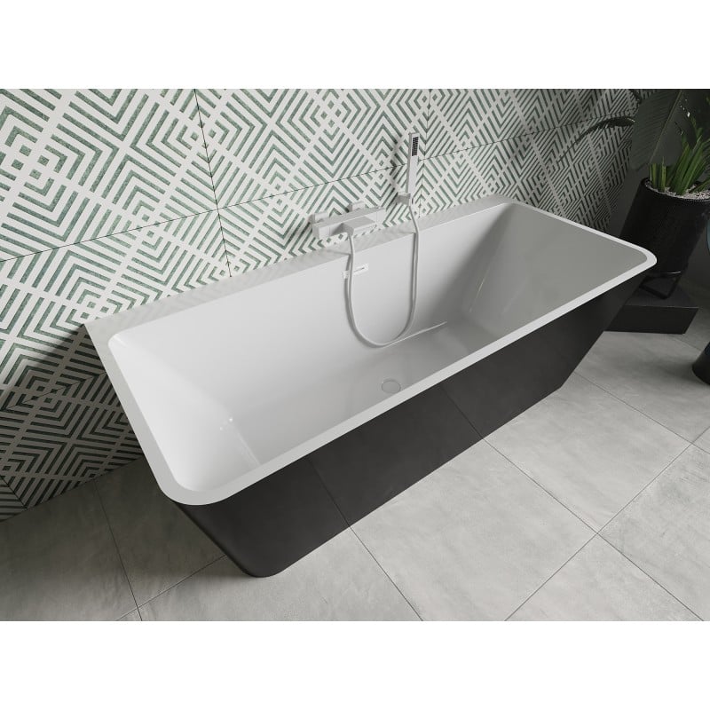 Mexen Volta freistehende wandnahe Badewanne 150 x 75 cm, weiß/schwarz, weißer Überlauf - 51131507575-20