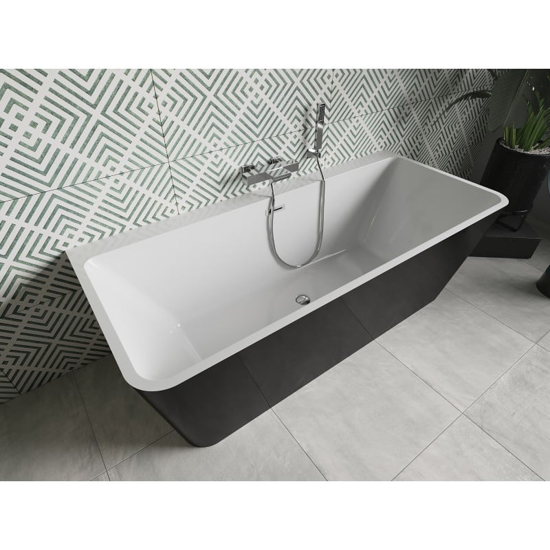 Mexen Volta freistehende an der Wand montierte Badewanne 170 x 75 cm, weiß/schwarz, Überlauf chrom - 51131707575-01