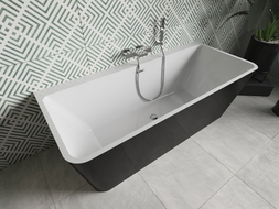 Mexen Volta freistehende an der Wand montierte Badewanne 170 x 75 cm, weiß/schwarz, Überlauf chrom - 51131707575-01
