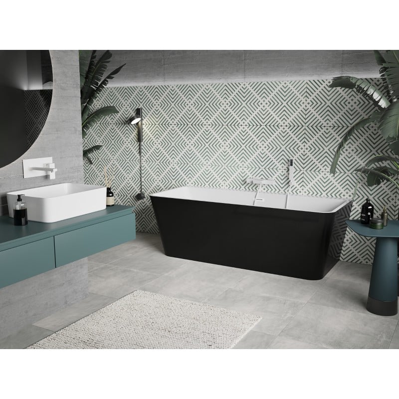 Mexen Volta freistehende wandnahe Badewanne 150 x 75 cm, weiß/schwarz, weißer Überlauf - 51131507575-20